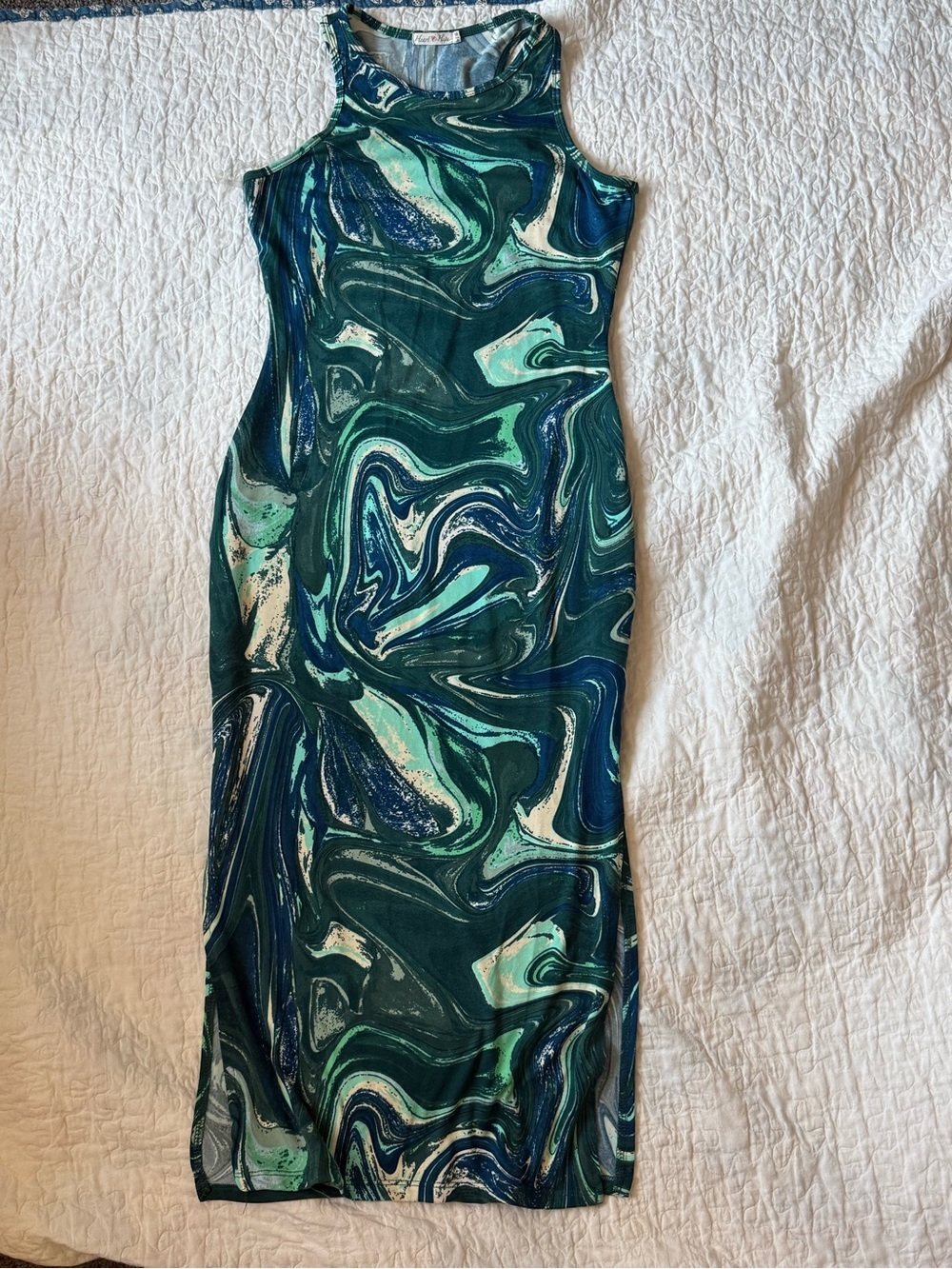 Heart Hips Teal and Navy Swirl Maxi Dress - Picture 2 of 6